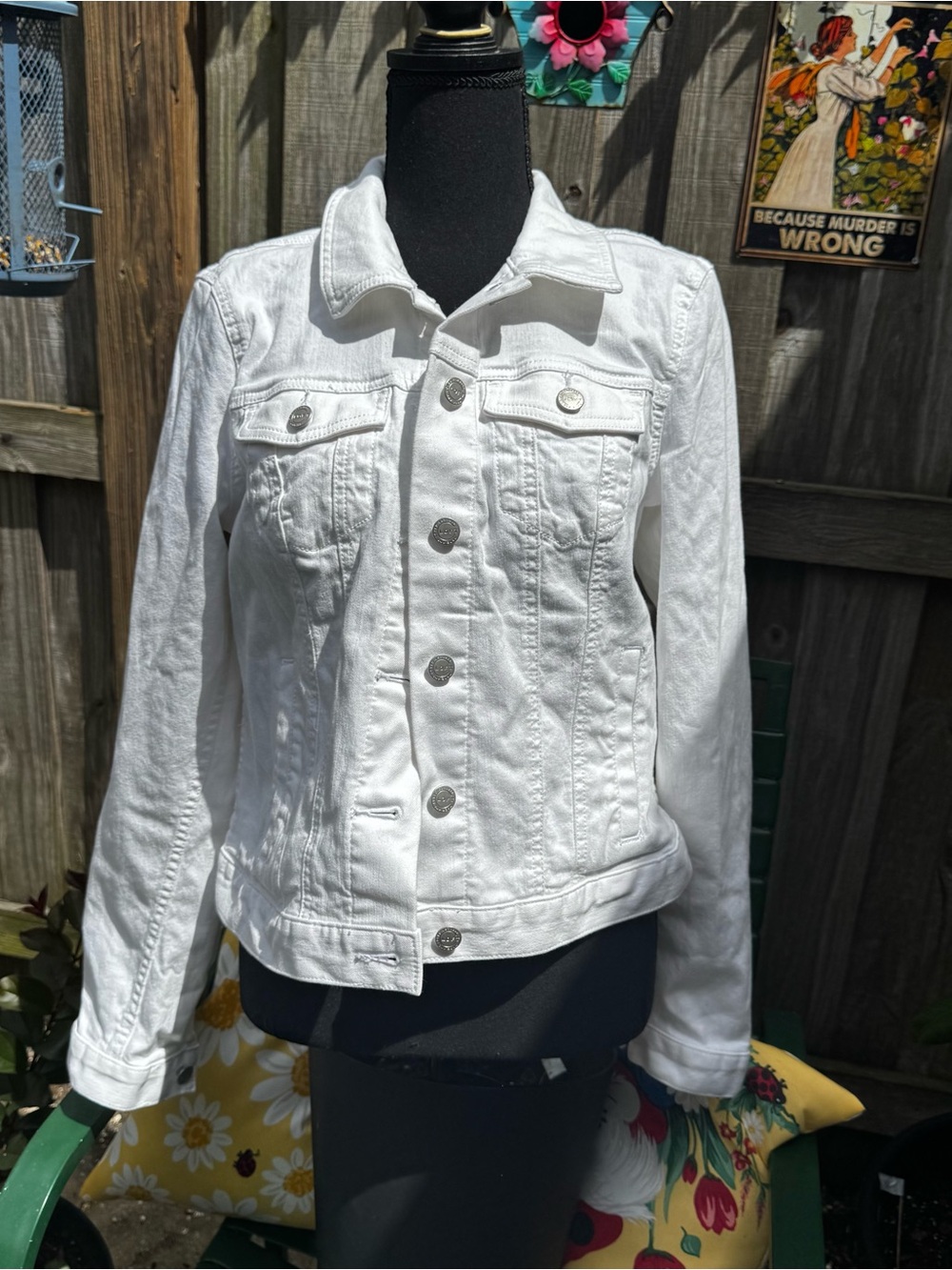 LOFT White Denim Button-Front Jacket